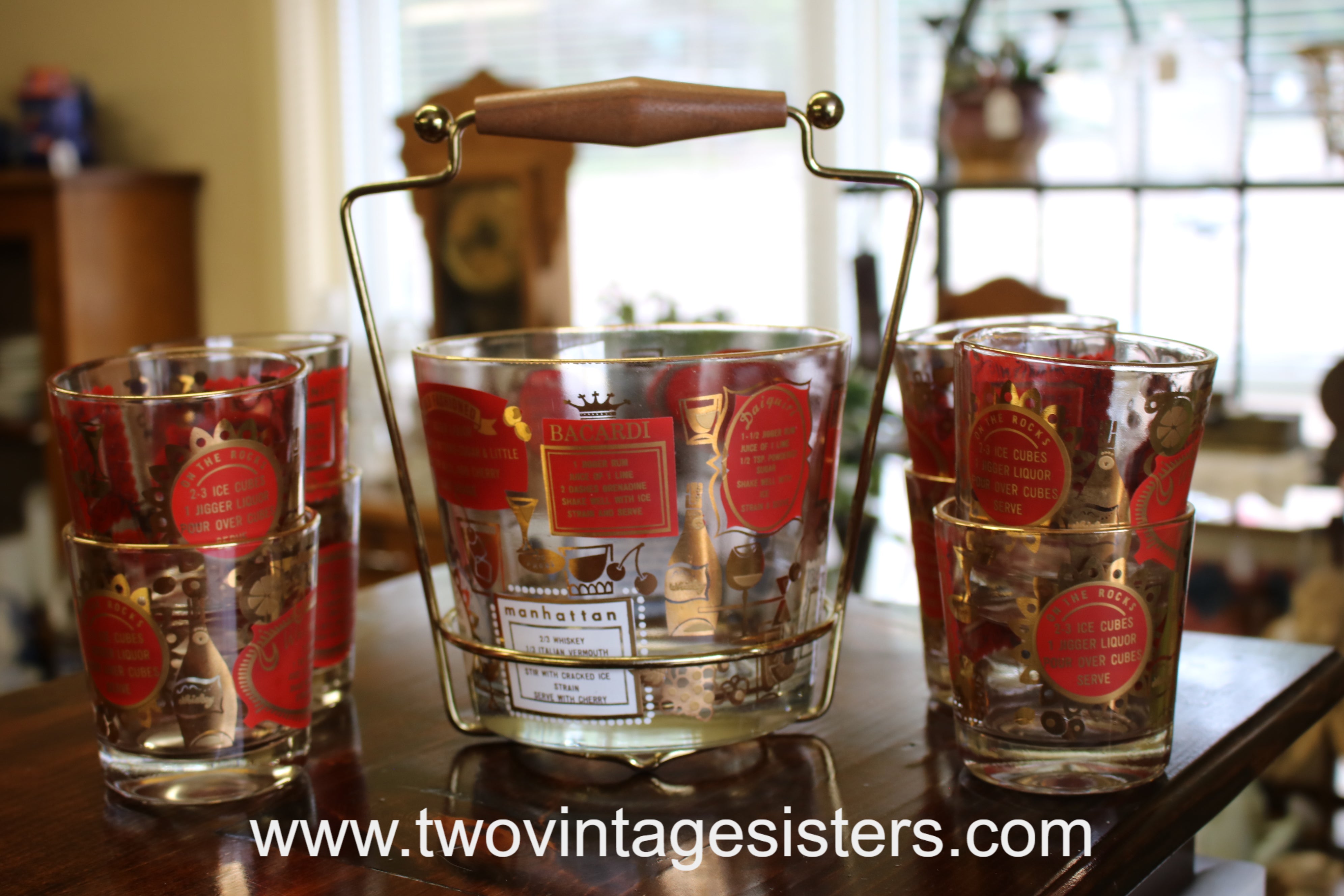 1950s Glass Barware Bacardi Ice Bucket Set