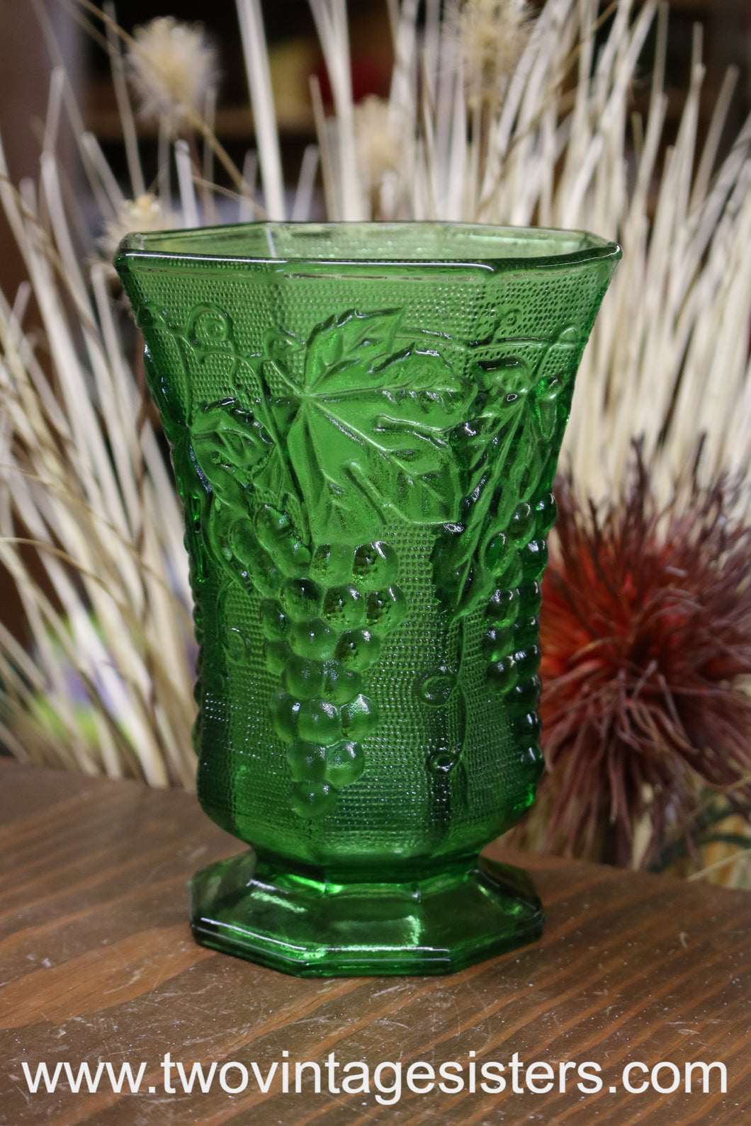 Anchor Hocking Grapes Green Glass Vase