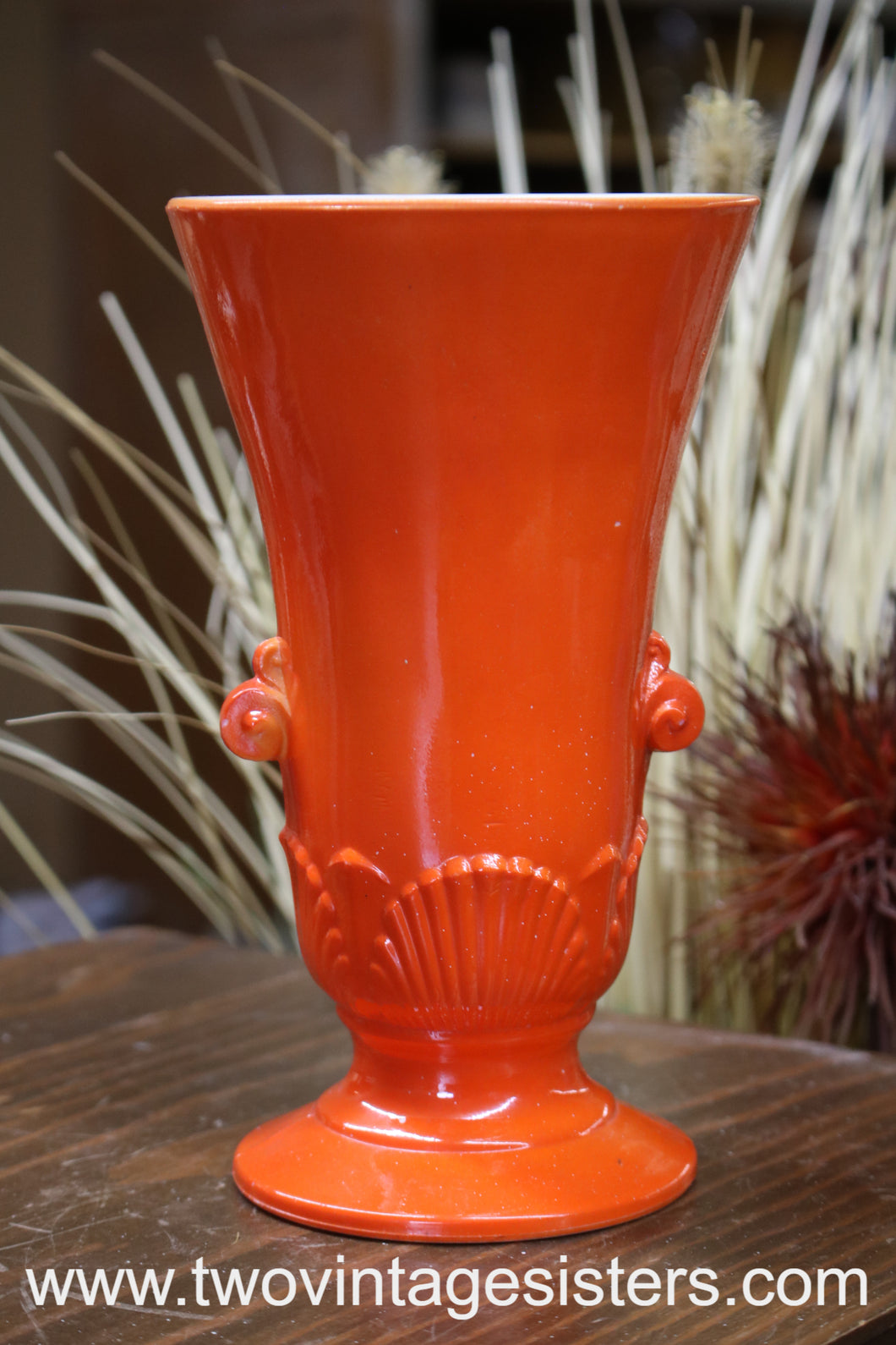 Anchor Hocking Vitroc Orange Glass Art Deco Vase
