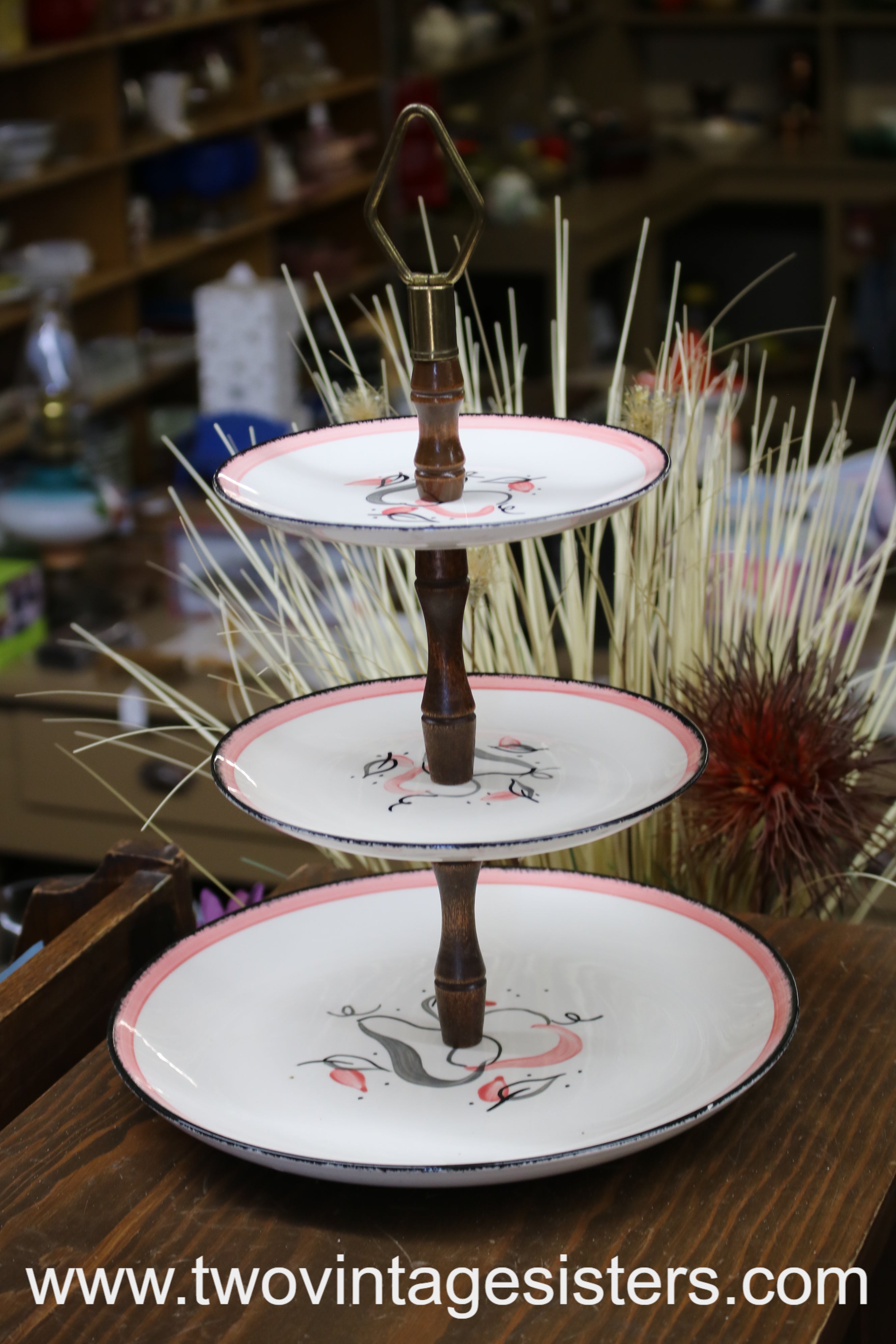 Blue Ridge Southern Pottery Shadow Fruit 3 Tier Tidbit Tray