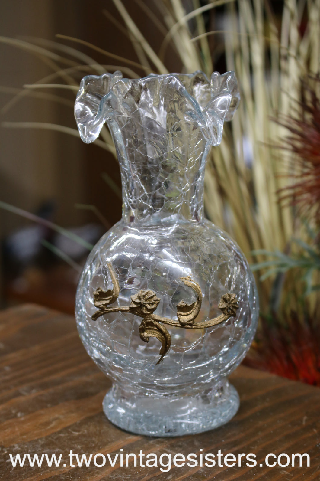 Clear Crackle Glass Vase