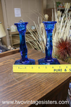 Load image into Gallery viewer, Cooperative Flint Blue Glass Candleholders Pair
