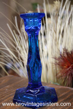 Load image into Gallery viewer, Cooperative Flint Blue Glass Candleholders Pair