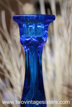 Load image into Gallery viewer, Cooperative Flint Blue Glass Candleholders Pair