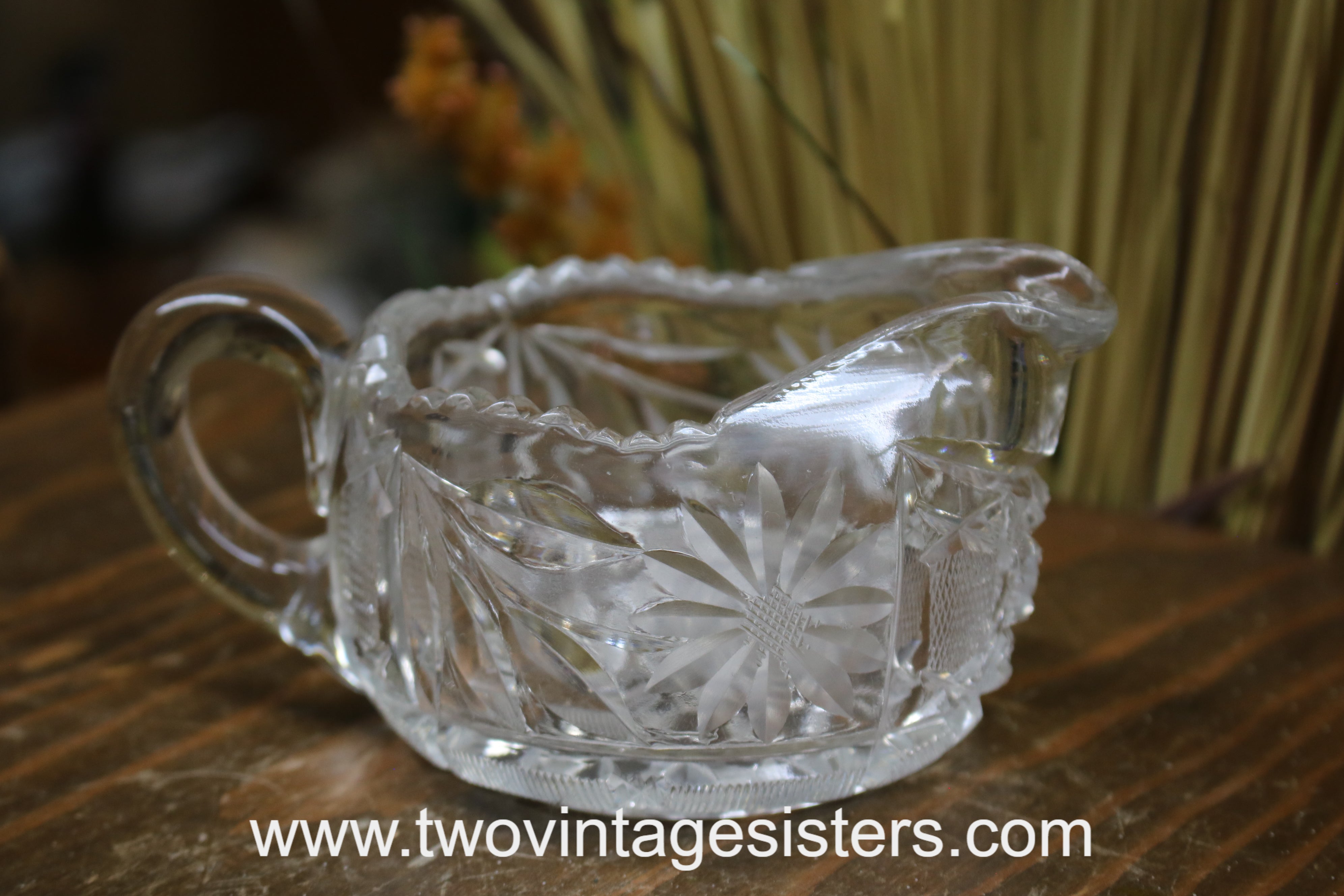 Etched Crystal Clear Glass Creamer Vintage Glass