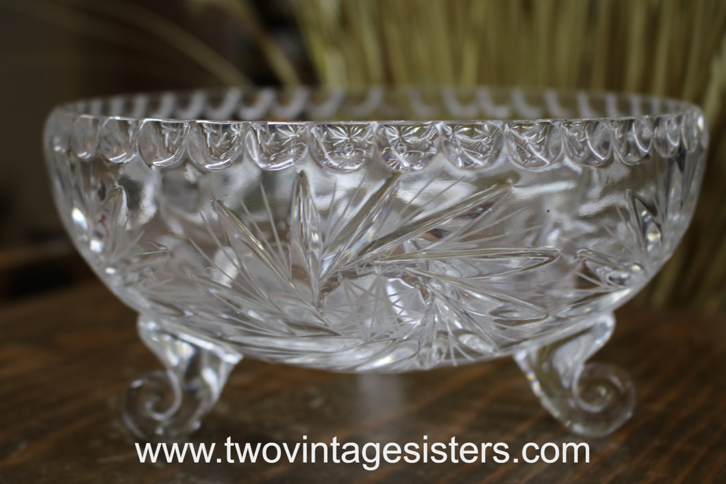 Footed Crystal Etched Glass Bowl