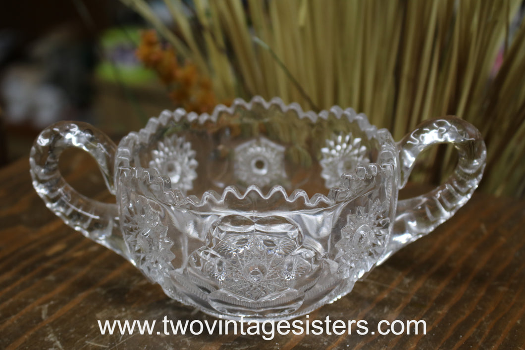 Etched Crystal Clear Glass Sugar Dish - Vintage Glass