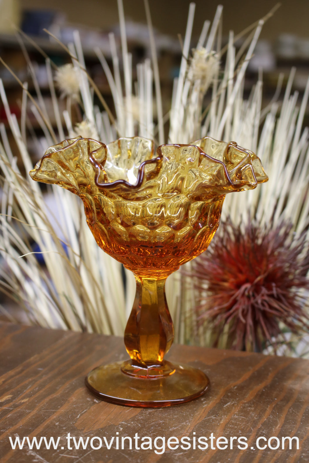 Fenton Glass Amber Thumbprint Compote - Vintage Collectible