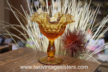 Load image into Gallery viewer, Fenton Glass Amber Thumbprint Compote - Vintage Collectible
