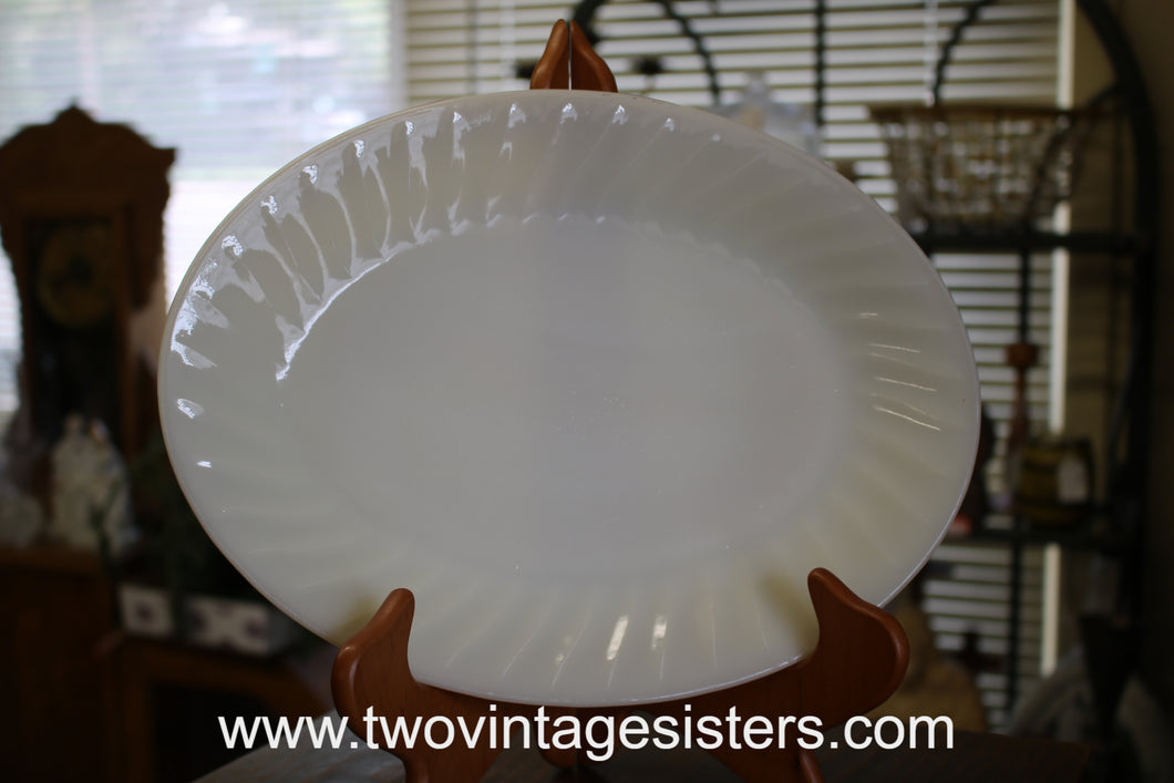 Fire King Ivory Swirl Milk Glass Oval Serving Platter