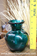 Load image into Gallery viewer, Teal Blue Glass Vase Clear Handles - Vintage Glass
