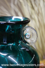 Load image into Gallery viewer, Teal Blue Glass Vase Clear Handles - Vintage Glass