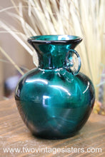 Load image into Gallery viewer, Teal Blue Glass Vase Clear Handles - Vintage Glass