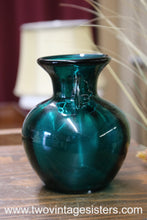 Load image into Gallery viewer, Teal Blue Glass Vase Clear Handles - Vintage Glass
