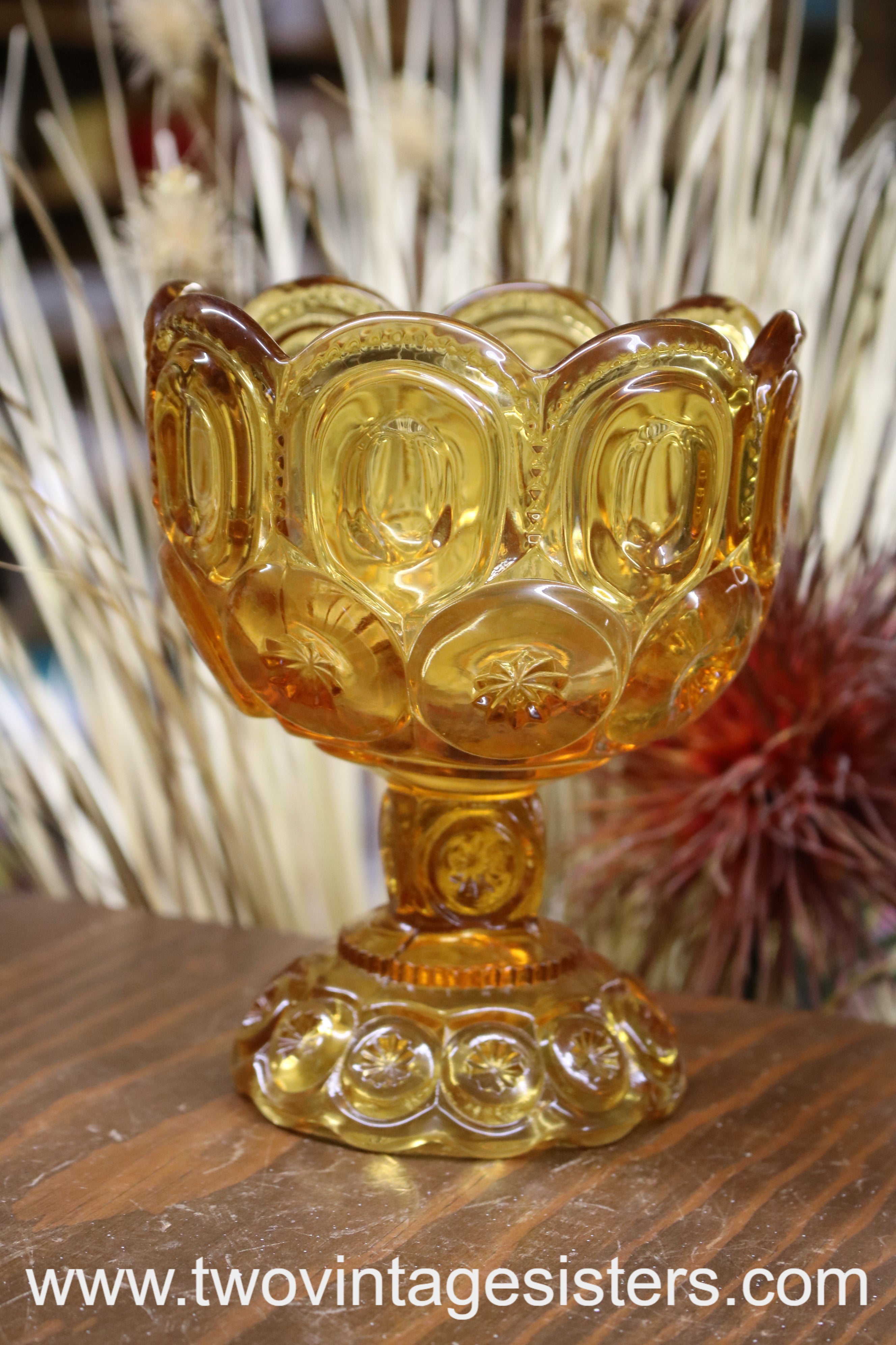 L.E Smith Amber Moon Stars Glass Compote