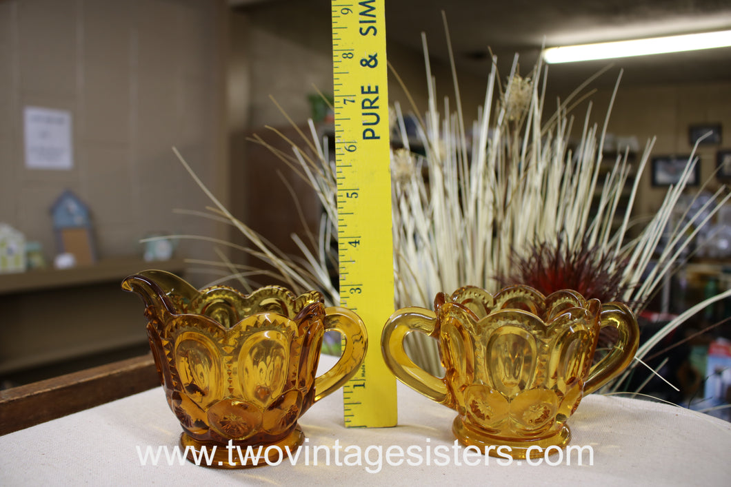 L.E Smith Glass Amber Sugar Creamer - Vintage Glass