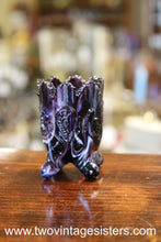 Load image into Gallery viewer, Northwood Inverted Fan Feather Purple Slag Toothpick Holder
