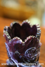 Load image into Gallery viewer, Northwood Inverted Fan Feather Purple Slag Toothpick Holder
