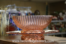 Load image into Gallery viewer, Petticoat Ribbed Pink Depression Glass Bowl & Cake Platter