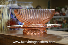 Load image into Gallery viewer, Petticoat Ribbed Pink Depression Glass Bowl &amp; Cake Platter
