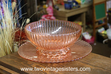 Load image into Gallery viewer, Petticoat Ribbed Pink Depression Glass Bowl & Cake Platter