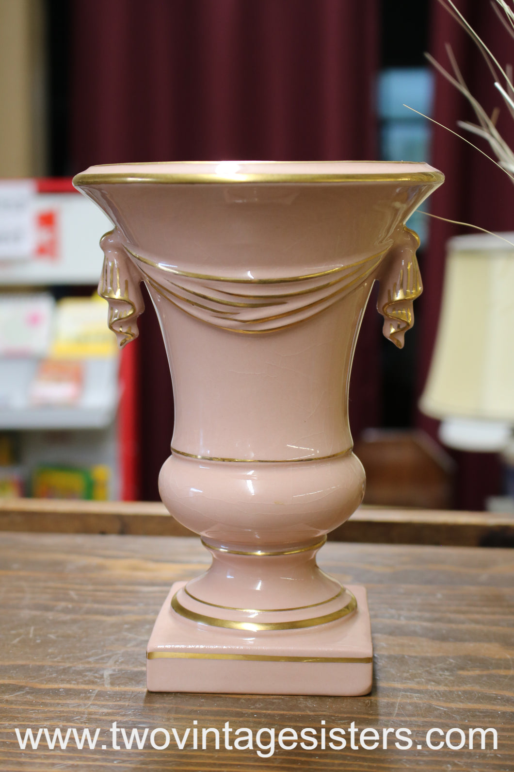 Princeton Trenton Pottery Mid Century Pink and Gold Urn Vase