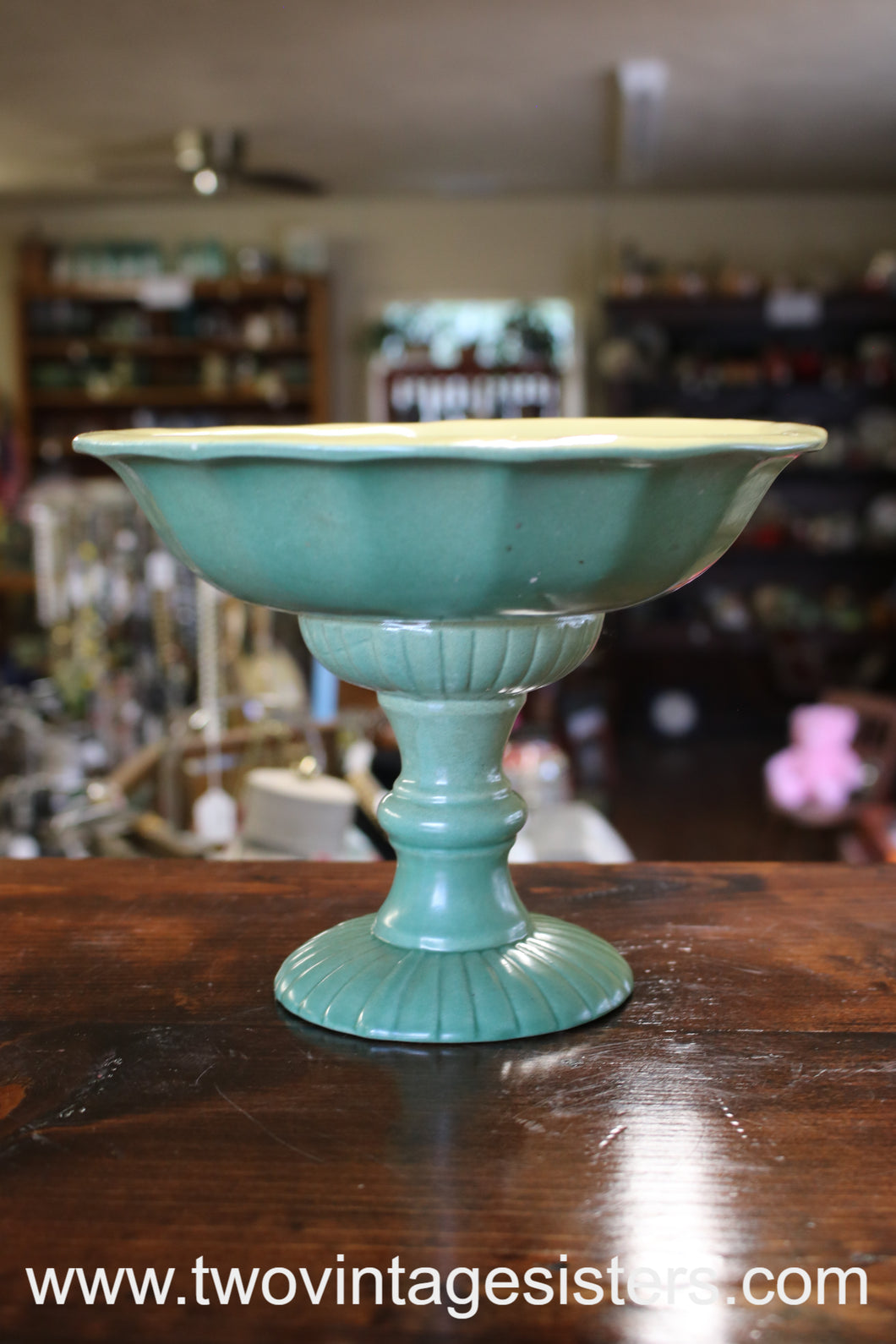 Red Wing Pottery Praire Green Ceramic Compote M5008