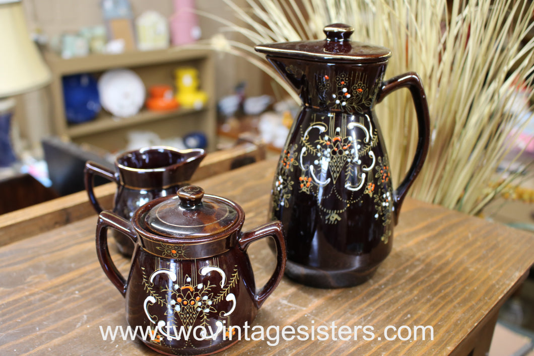 Redware Ceramic Coffee Pot Set - Vintage Kitchen