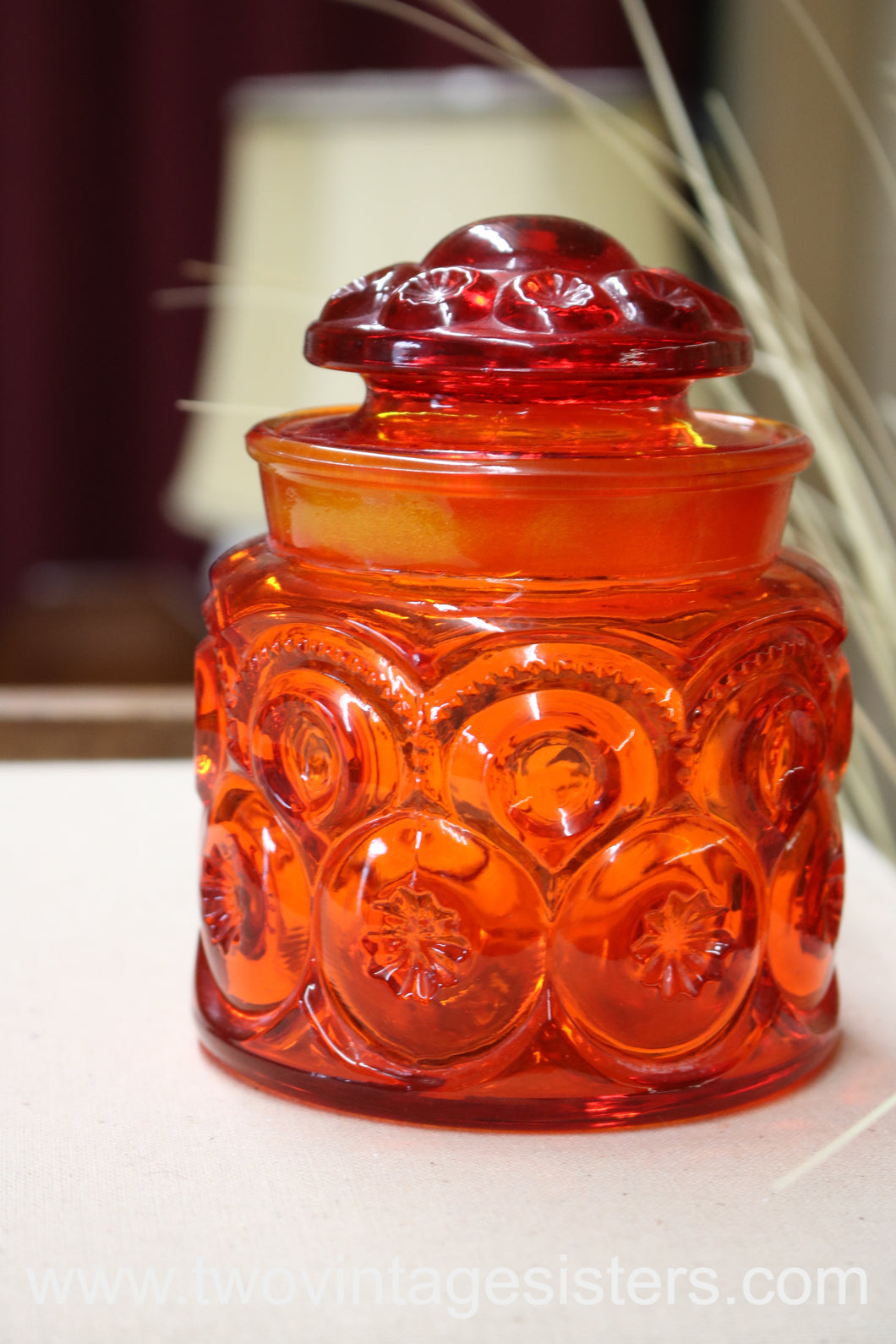Smith Glass Moon Stars Amberina Cannister -Vintage Collectible
