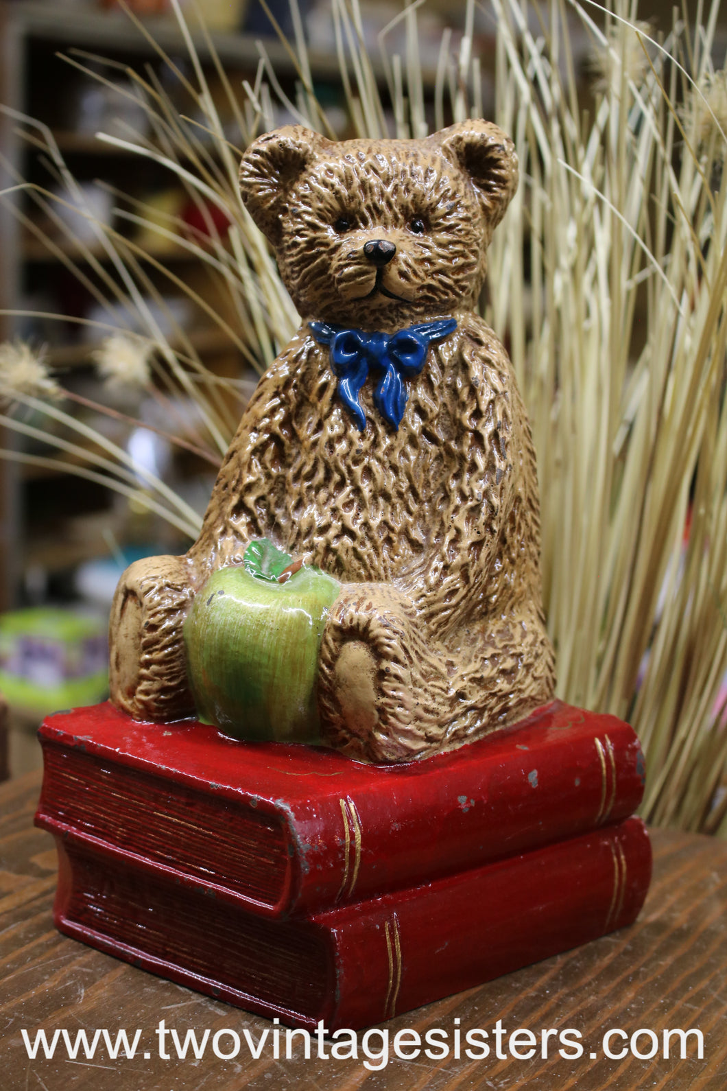 Cast Iron Teddy Bear Books and Apples Door Stop - Vintage Home