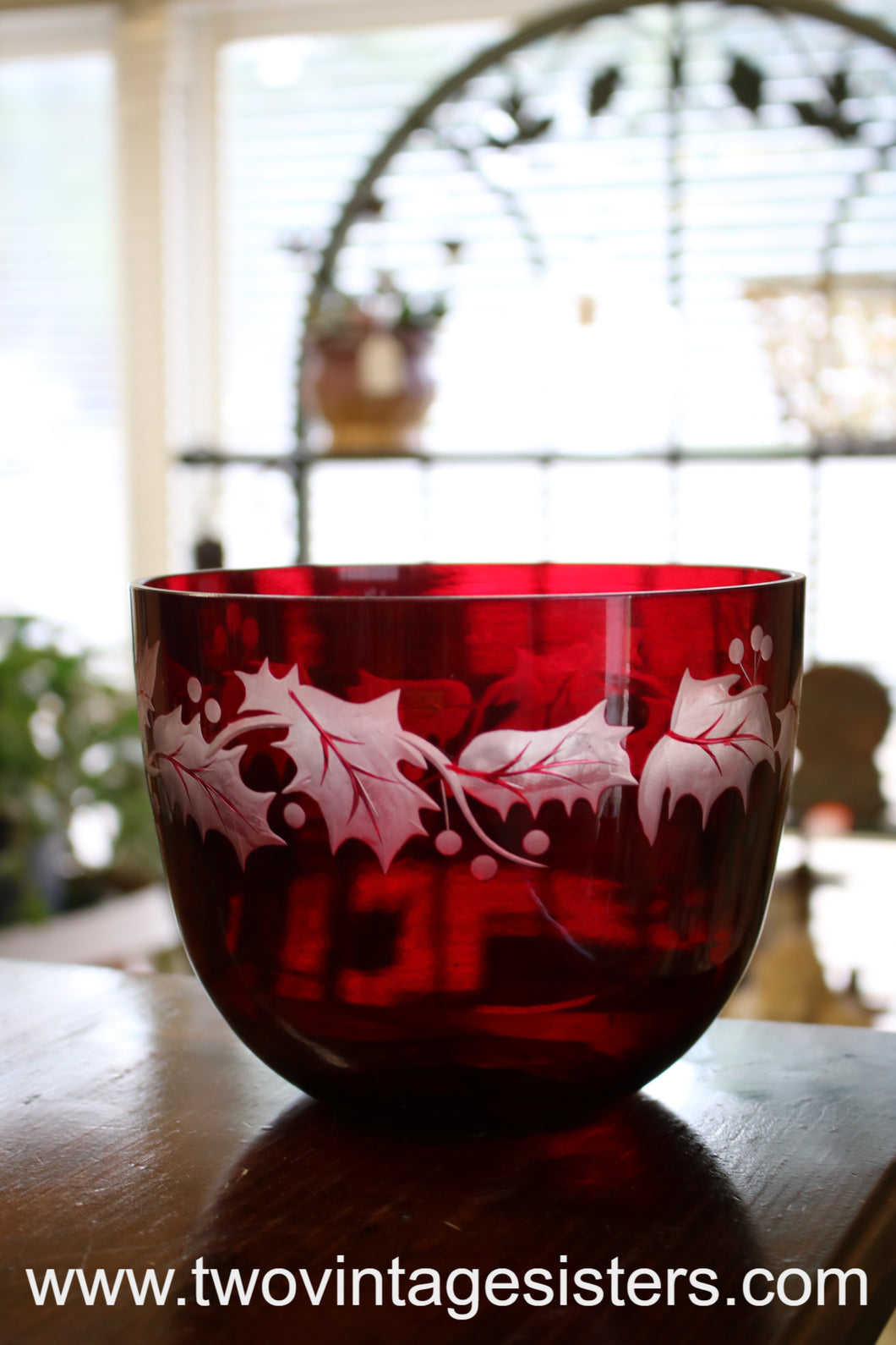 Teleflora Gifts Red Glass Bowl with Etched Leaves