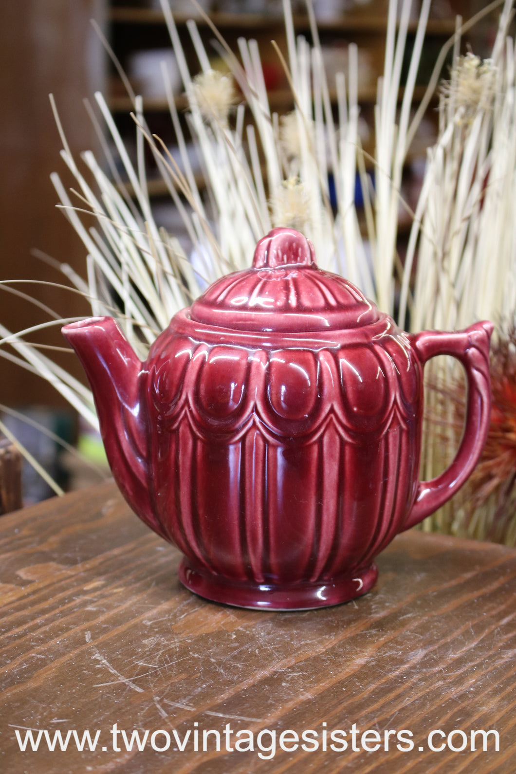 USA Pottery Burgundy Teapot