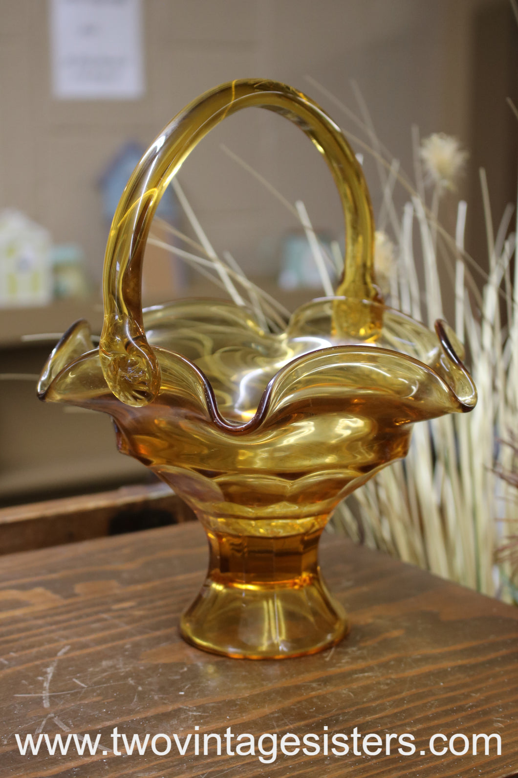 Viking Georgian Glass Art Amber Basket