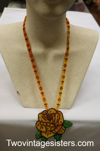 Beaded Floral Necklace Orange Flower - Vintage Sisters Collection