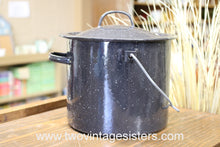 Load image into Gallery viewer, Black Enamelware Stock Pot Pan Lidded Camping Pot

