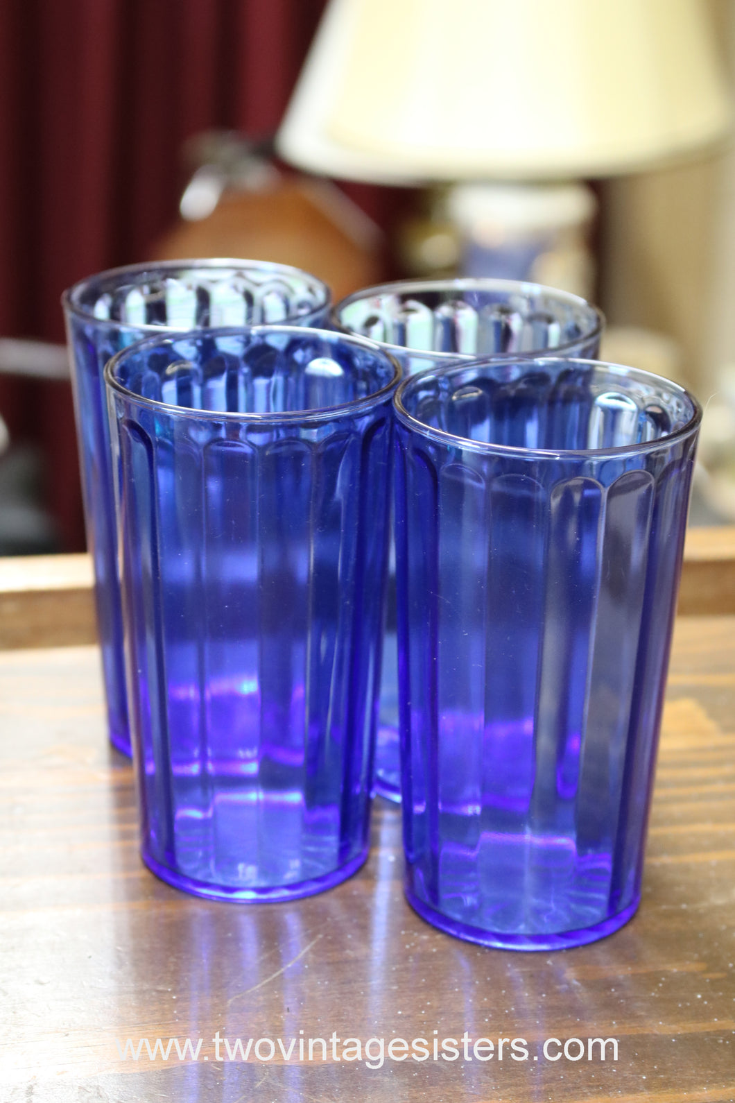 Four Cobalt Blue Depression Glass Juice Cups