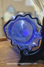 Load image into Gallery viewer, Cobalt Blue Glass Ruffled Edge Serving Pitcher
