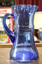 Load image into Gallery viewer, Cobalt Blue Glass Ruffled Edge Serving Pitcher
