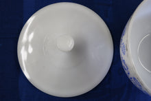 Load image into Gallery viewer, Federal Milk Glass Blue Daisy Covered Casserole Dish With Lid