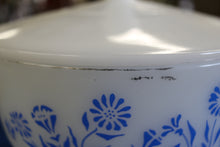 Load image into Gallery viewer, Federal Milk Glass Blue Daisy Covered Casserole Dish With Lid