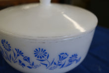 Load image into Gallery viewer, Federal Milk Glass Blue Daisy Covered Casserole Dish With Lid
