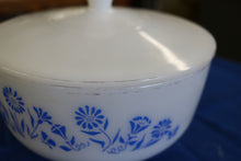 Load image into Gallery viewer, Federal Milk Glass Blue Daisy Covered Casserole Dish With Lid