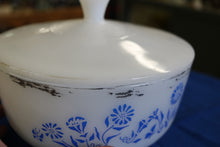Load image into Gallery viewer, Federal Milk Glass Blue Daisy Covered Casserole Dish With Lid