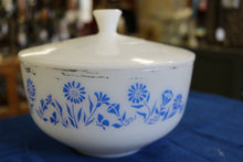 Load image into Gallery viewer, Federal Milk Glass Blue Daisy Covered Casserole Dish With Lid