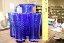 Load image into Gallery viewer, Cobalt Blue Swirl Handblown Glass Pitcher Glasses
