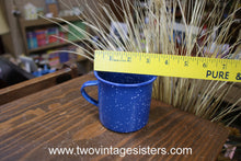 Load image into Gallery viewer, Camping Coffee Mugs Blue White Speckled Enamelware Set
