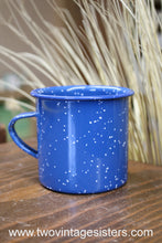 Load image into Gallery viewer, Camping Coffee Mugs Blue White Speckled Enamelware Set
