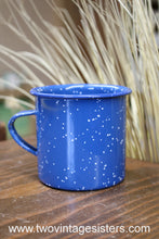 Load image into Gallery viewer, Camping Coffee Mugs Blue White Speckled Enamelware Set