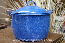Load image into Gallery viewer, Blue White Enamelware 2 Qt Stock Pot Pan Lidded Camping Pot
