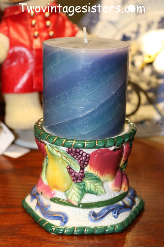 Fitz & Floyd Fruits Al Fresco Ceramic Pillar Candle Stand Hand Painted